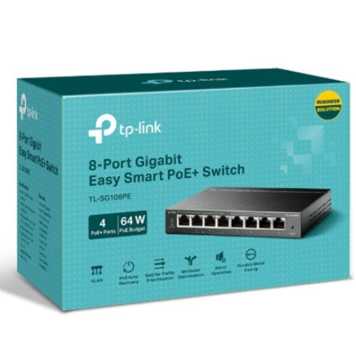 TP-Link TL-SG108PE network switch Managed L2 Gigabit Ethernet (10/100/1000) Power over Ethernet (PoE) Black