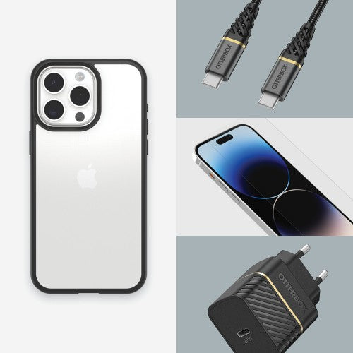 OtterBox React Series for iPhone 15 Pro Max, Black Crystal