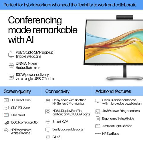 HP Series 5 Pro 23.8 inch FHD USB-C Conferencing Monitor - 524pm