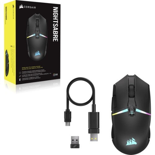Corsair NIGHTSABRE WIRELESS RGB mouse Gaming Right-hand RF Wireless + Bluetooth + USB Type-A Optical 26000 DPI