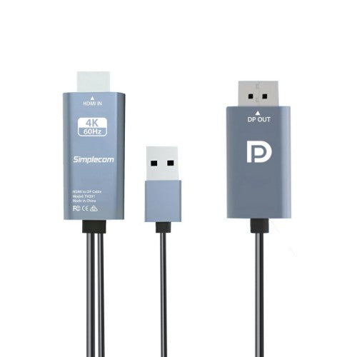 Simplecom TH201 HDMI to DisplayPort Active Converter Cable 4K@60hz USB Powered 2m