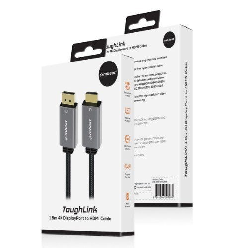 MBeat MB-XCB-DPHDM18 video cable adapter 1.8 m DisplayPort HDMI Grey