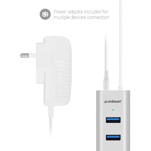 MBeat MB-HUB768 interface hub USB 3.2 Gen 1 (3.1 Gen 1) Type-A 5000 Mbit/s Stainless steel