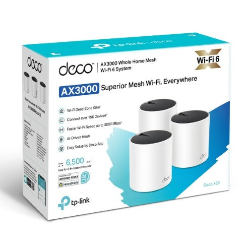 TP-Link DECO X55 (3-Pack) Dual-band (2.4 GHz / 5 GHz) Wi-Fi 6 (802.11ax) White Internal