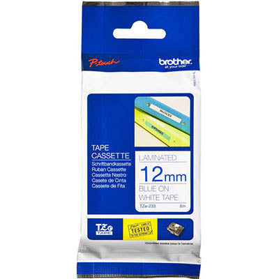 Brother TZE-233 label-making tape Blue on white