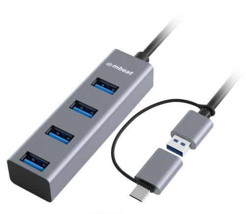 MBeat MB-CU3H-4G interface hub USB 3.2 Gen 1 (3.1 Gen 1) Type-A + Type-C 5000 Mbit/s Black, Grey