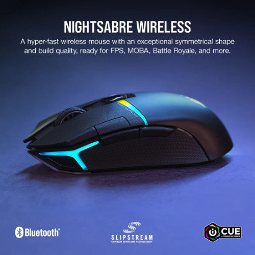 Corsair NIGHTSABRE WIRELESS RGB mouse Gaming Right-hand RF Wireless + Bluetooth + USB Type-A Optical 26000 DPI