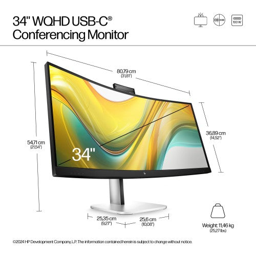 HP Series 5 Pro 34 inch WQHD USB-C Conferencing Monitor - 534pm