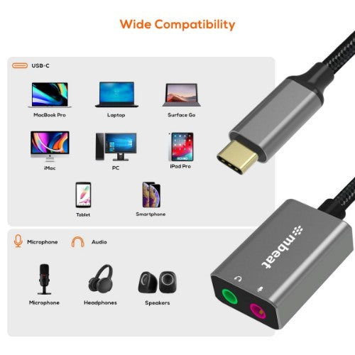 MBeat MB-XAD-CAXM audio cable 0.185 m 2 x 3.5mm USB Type-C Grey