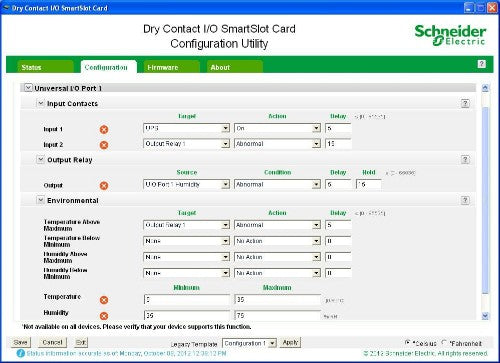 APC Dry contact, Management Options, Dry Contact I/O Card, monitor external UPS environmental sensors, output relays, and input contacts