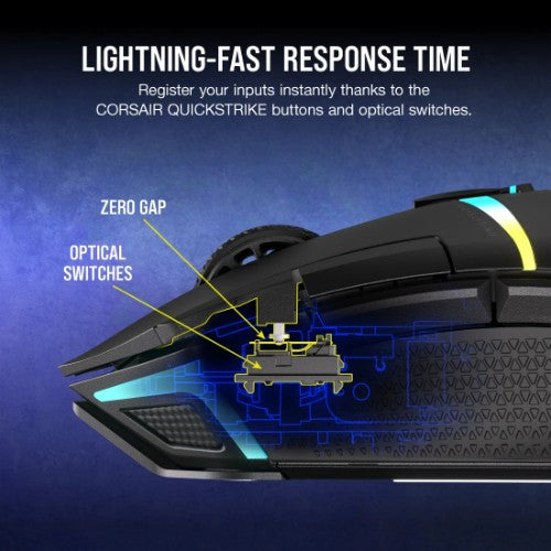 Corsair NIGHTSABRE WIRELESS RGB mouse Gaming Right-hand RF Wireless + Bluetooth + USB Type-A Optical 26000 DPI