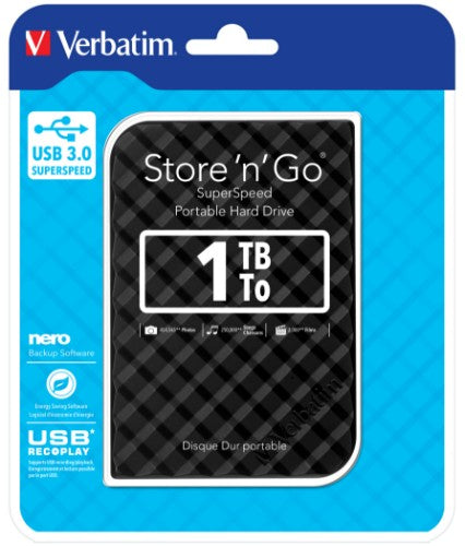 Verbatim Store 'n' Go USB 3.0 Hard Drive 1TB Black