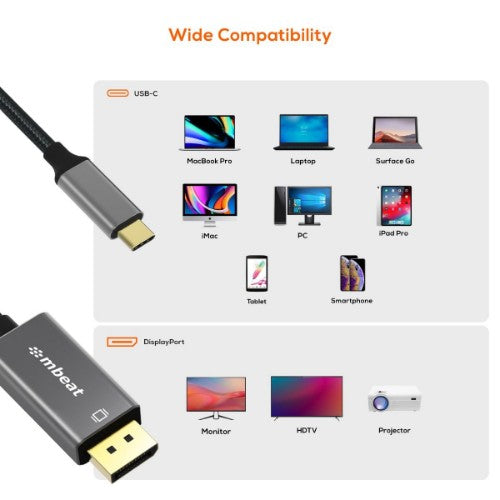 MBeat MB-XCB-CDP18 video cable adapter 1.8 m DisplayPort USB Type-C Grey