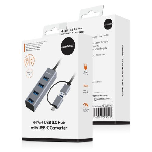 MBeat MB-CU3H-4G interface hub USB 3.2 Gen 1 (3.1 Gen 1) Type-A + Type-C 5000 Mbit/s Black, Grey