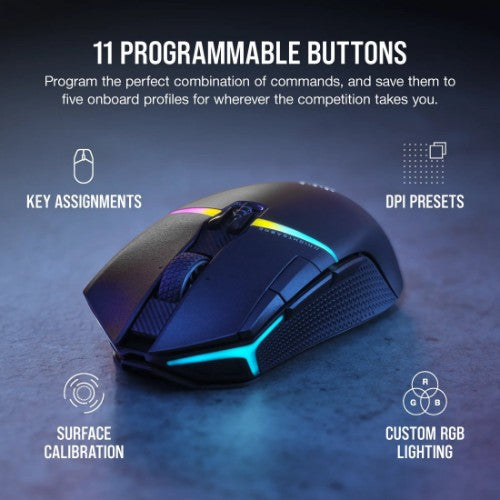 Corsair NIGHTSABRE WIRELESS RGB mouse Gaming Right-hand RF Wireless + Bluetooth + USB Type-A Optical 26000 DPI