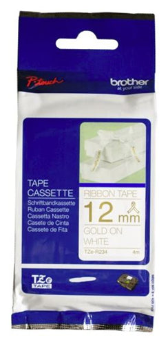 Brother TZE-R234 label-making tape Gold on white
