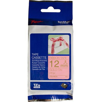 Brother TZE-RE34 label-making tape Gold on Pink