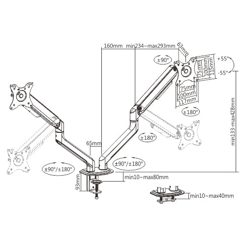 Brateck Counterbalance Monitor Arm 81.3 cm (32") Graphite Desk