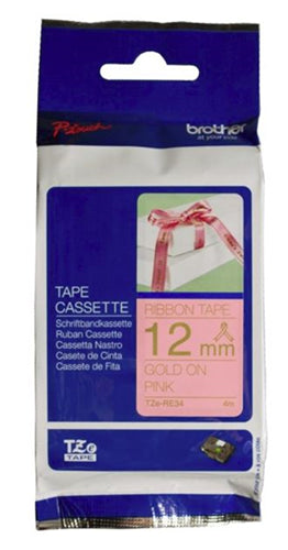 Brother TZE-RE34 label-making tape Gold on Pink