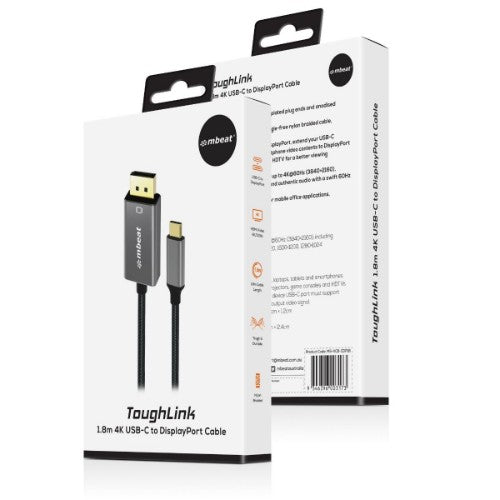 MBeat MB-XCB-CDP18 video cable adapter 1.8 m DisplayPort USB Type-C Grey