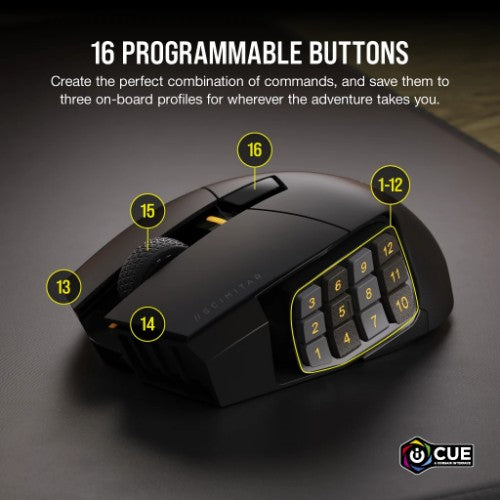Corsair SCIMITAR ELITE WIRELESS mouse Gaming Right-hand RF Wireless + Bluetooth + USB Type-C Optical 26000 DPI