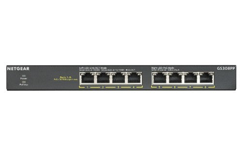 NETGEAR GS308PP-100AJS network switch Unmanaged Gigabit Ethernet (10/100/1000) Power over Ethernet (PoE) Black