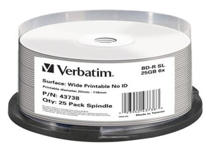 Verbatim BD-R SL 25GB 6x Wide Printable 25 Pack Spindle - No ID Brand