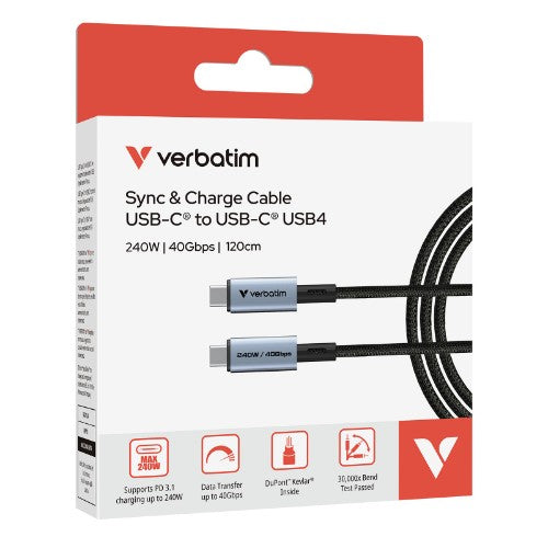 Verbatim Sync & Charge USB C to USB C 240W 40 Gbps 120 cm