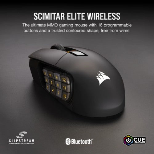 Corsair SCIMITAR ELITE WIRELESS mouse Gaming Right-hand RF Wireless + Bluetooth + USB Type-C Optical 26000 DPI