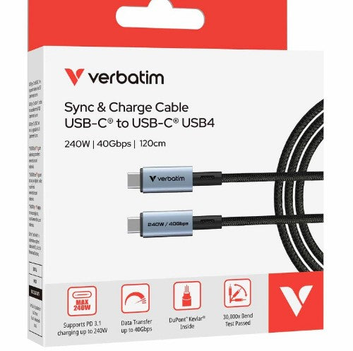 Verbatim Sync & Charge USB C to USB C 240W 40 Gbps 120 cm