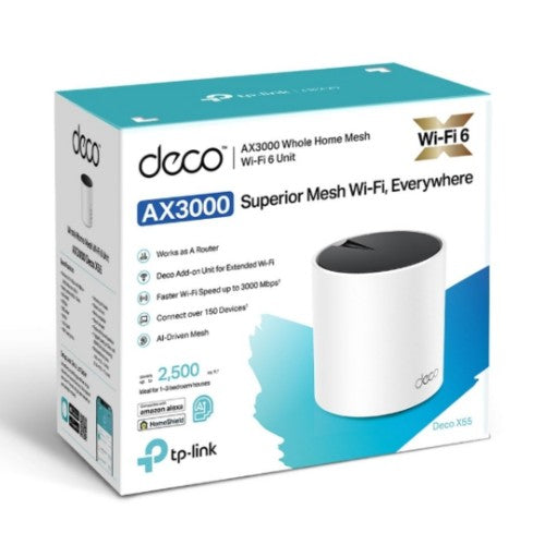 TP-Link Deco X55 Dual-band (2.4 GHz / 5 GHz) Wi-Fi 6 (802.11ax) Black, White 3 Internal