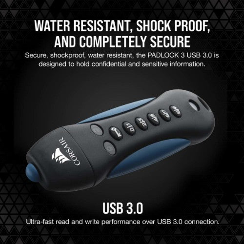 Corsair Padlock USB flash drive 256 GB USB Type-A 3.2 Gen 1 (3.1 Gen 1) Black, Blue