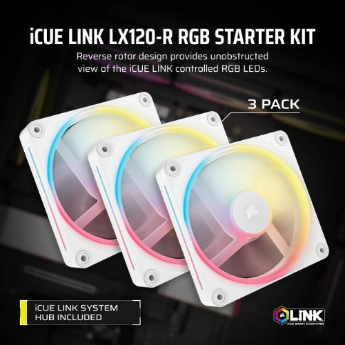 Corsair iCUE LINK LX120-R RGB Computer case Fan 12 cm White 3 pc(s)