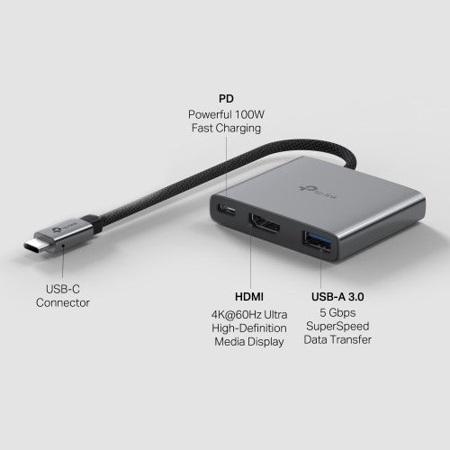 TP-Link UH3020C interface hub USB Type-C 5000 Mbit/s Grey