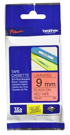 Brother TZE-421 label-making tape Black on red