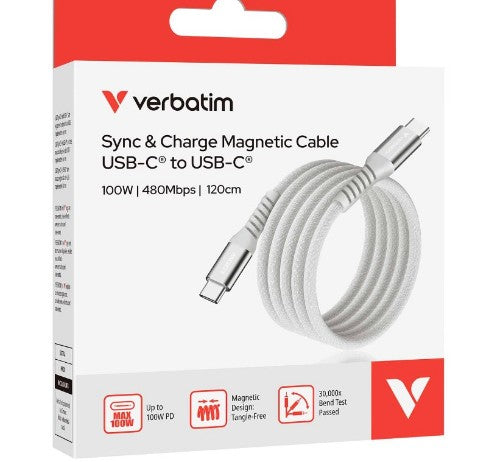 Verbatim Sync & Charge Magnetic Cable - 100W USB-C to USB-C 120 cm Grey