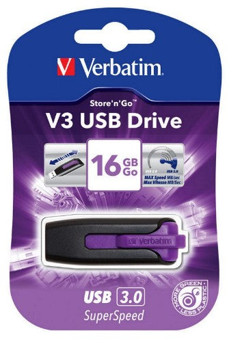 Verbatim V3 USB Drive 16GB USB flash drive USB Type-A 3.2 Gen 1 (3.1 Gen 1) Black,Violet