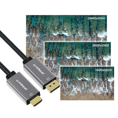 MBeat MB-XCB-DPHDM18 video cable adapter 1.8 m DisplayPort HDMI Grey
