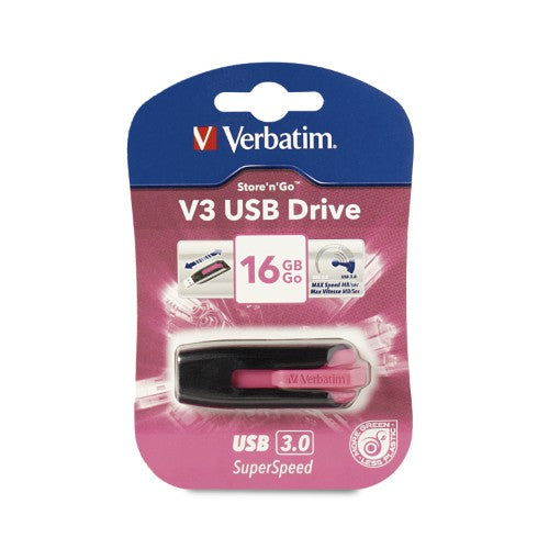 Verbatim V3 USB Drive 16GB USB flash drive USB Type-A 3.2 Gen 1 (3.1 Gen 1) Black,Pink