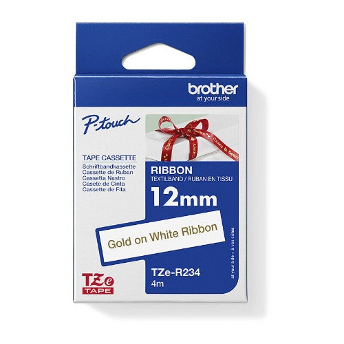 Brother TZE-R234 label-making tape Gold on white