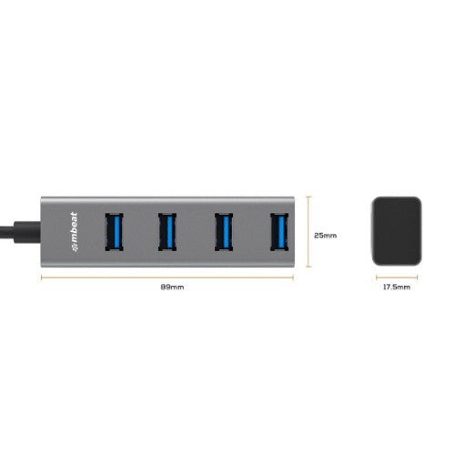 MBeat MB-CU3H-4G interface hub USB 3.2 Gen 1 (3.1 Gen 1) Type-A + Type-C 5000 Mbit/s Black, Grey