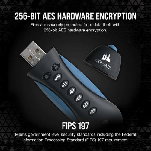 Corsair Padlock USB flash drive 256 GB USB Type-A 3.2 Gen 1 (3.1 Gen 1) Black, Blue