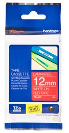 Brother TZE-435 label-making tape White on red