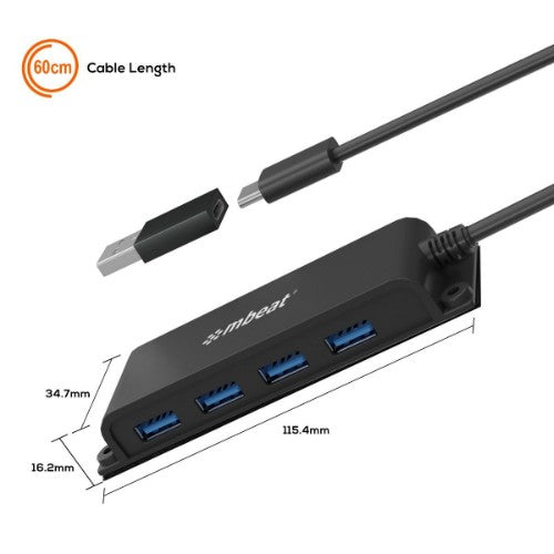 MBeat MB-HUB-E04 interface hub USB 3.2 Gen 1 (3.1 Gen 1) Type-C 5000 Mbit/s Black