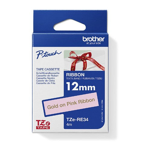 Brother TZE-RE34 label-making tape Gold on Pink